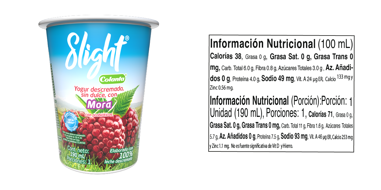 Yogur Slight Mora - Tabla Nutricional