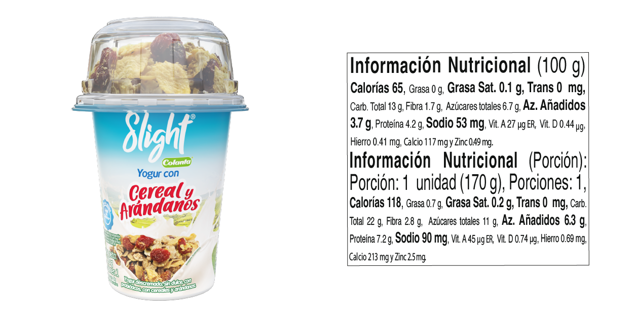 Yogur Slight con Arandanos - Tabla Nutricional