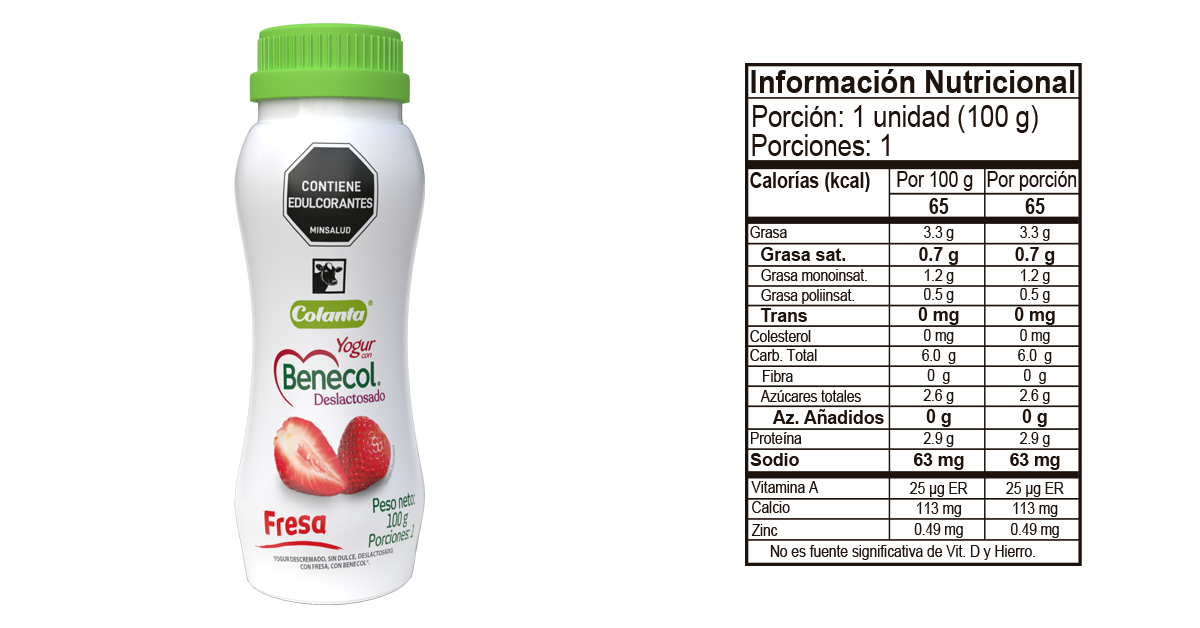 Yogur benecol fresa 100 g informacion nutricional