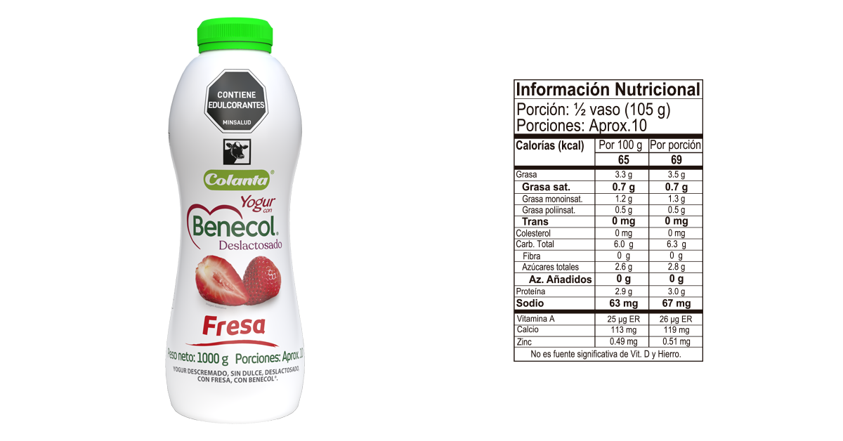 Yogur benecol fresa 1000 g informacion nutricional