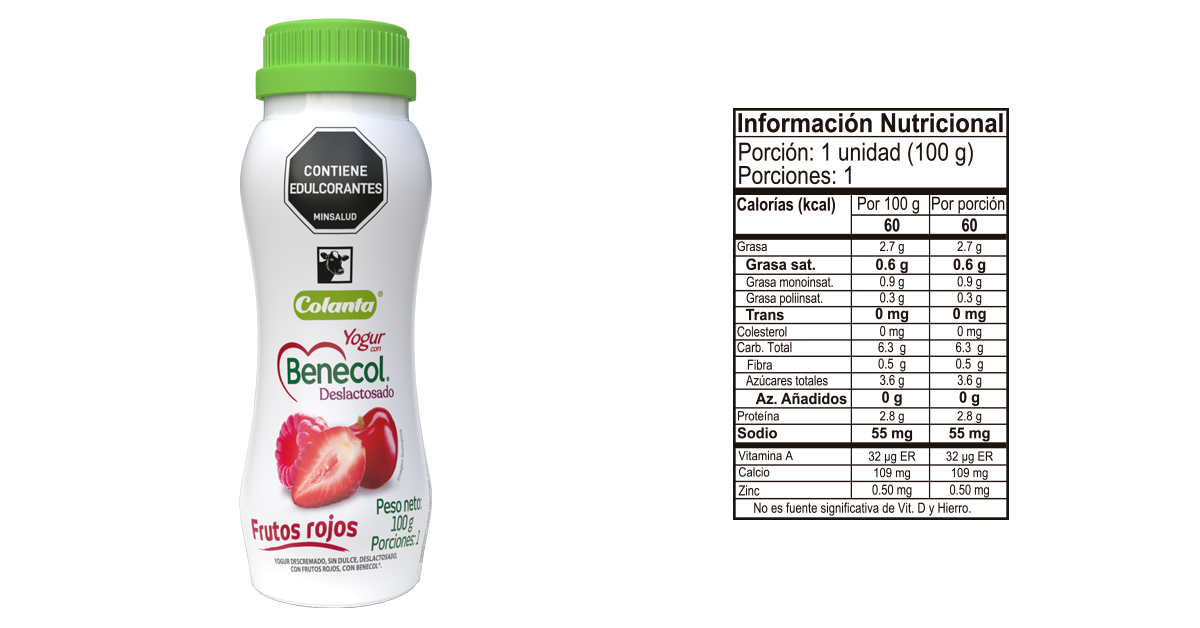 Yogur benecol frutos rojos 100 g informacion nutricional