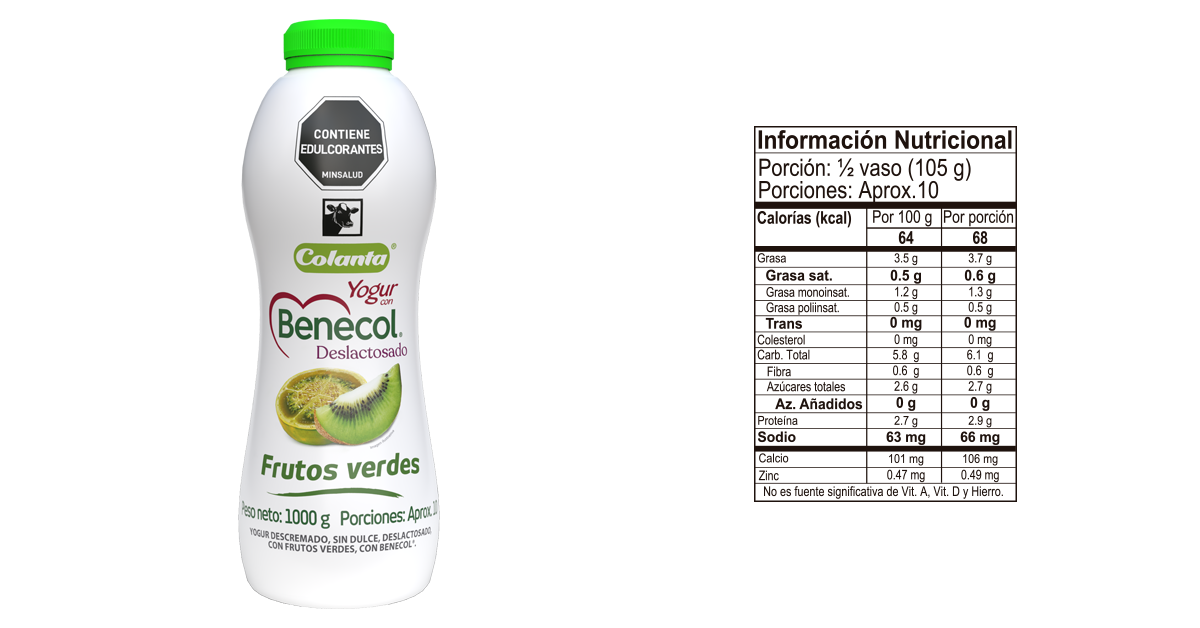 Yogur benecol frutos verdes 1000 g informacion nutricional
