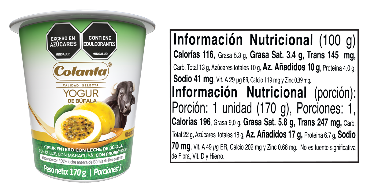 Yogur bufala maracuya 170 ml informacion nutricional