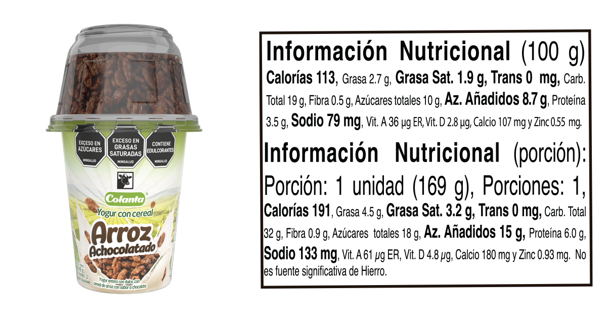Yogur con arroz chocolate 170 informacion nutricional