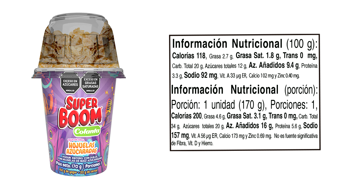 Yogur con cereal hojuelas 170 tabla