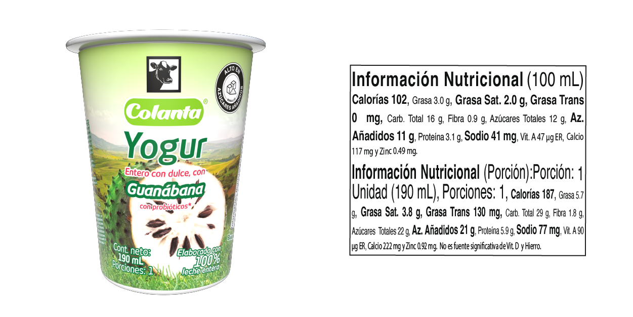 Yogur de Guanabana - 190 gramos Tabla Nutricional
