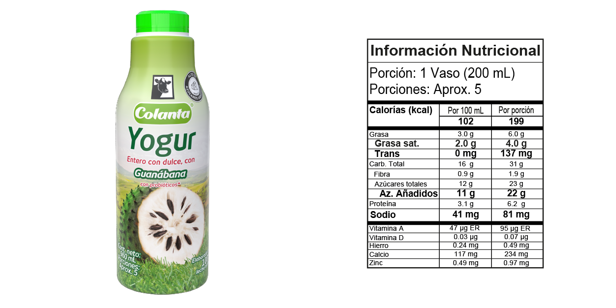 Yogur de Guanabana - Tabla Nutricional