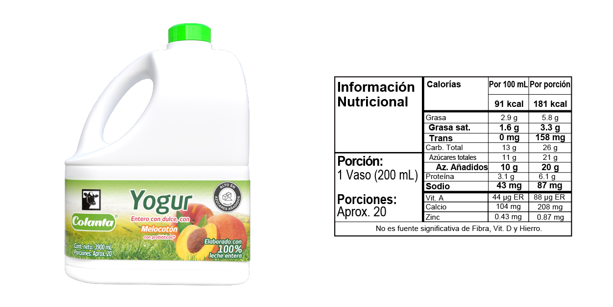 Yogur de Melocotón - Garrafa Tabla Nutricional