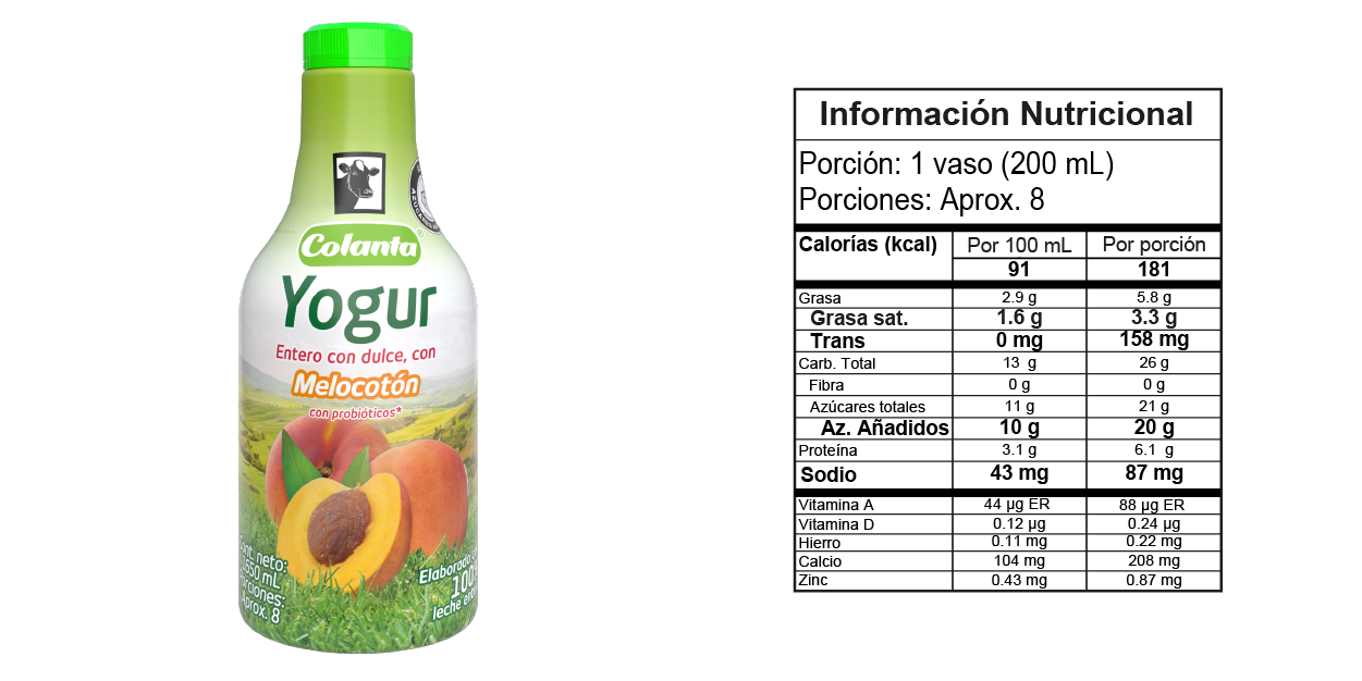 Yogur de Melocotón - Tabla nutricional