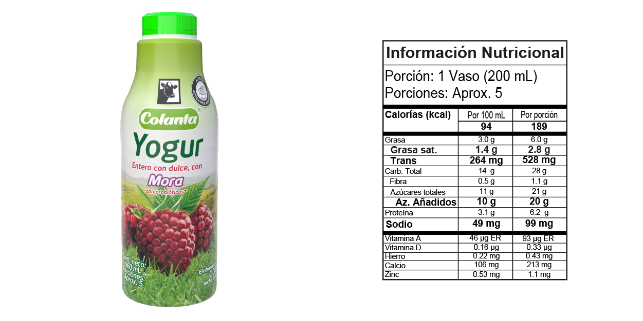 Yogur de Mora Garrafa - Tabla Nutricional
