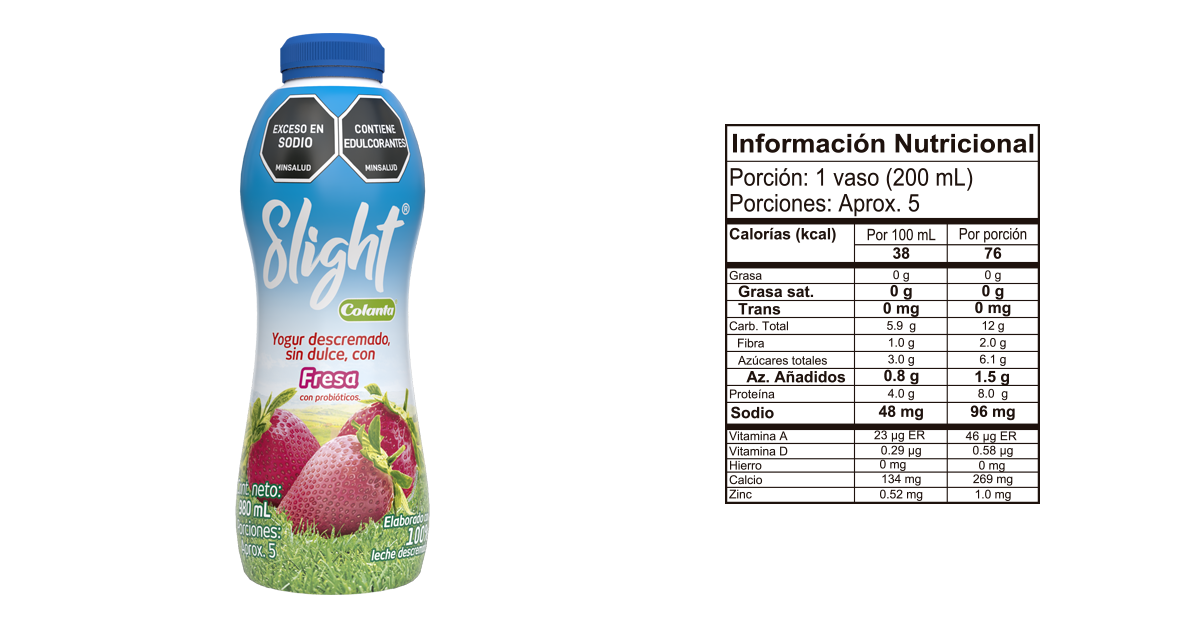 Yogur slight fresa 980 g informacion nutricional