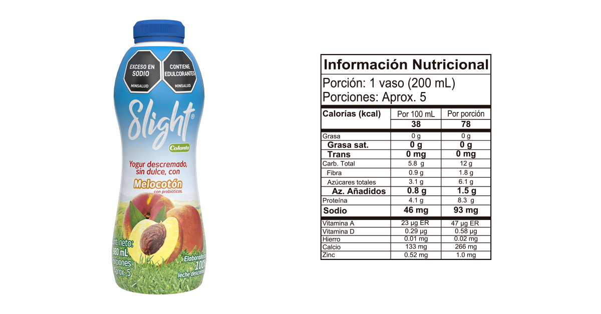 Yogur slight melocoton 980 g informacion nutricional