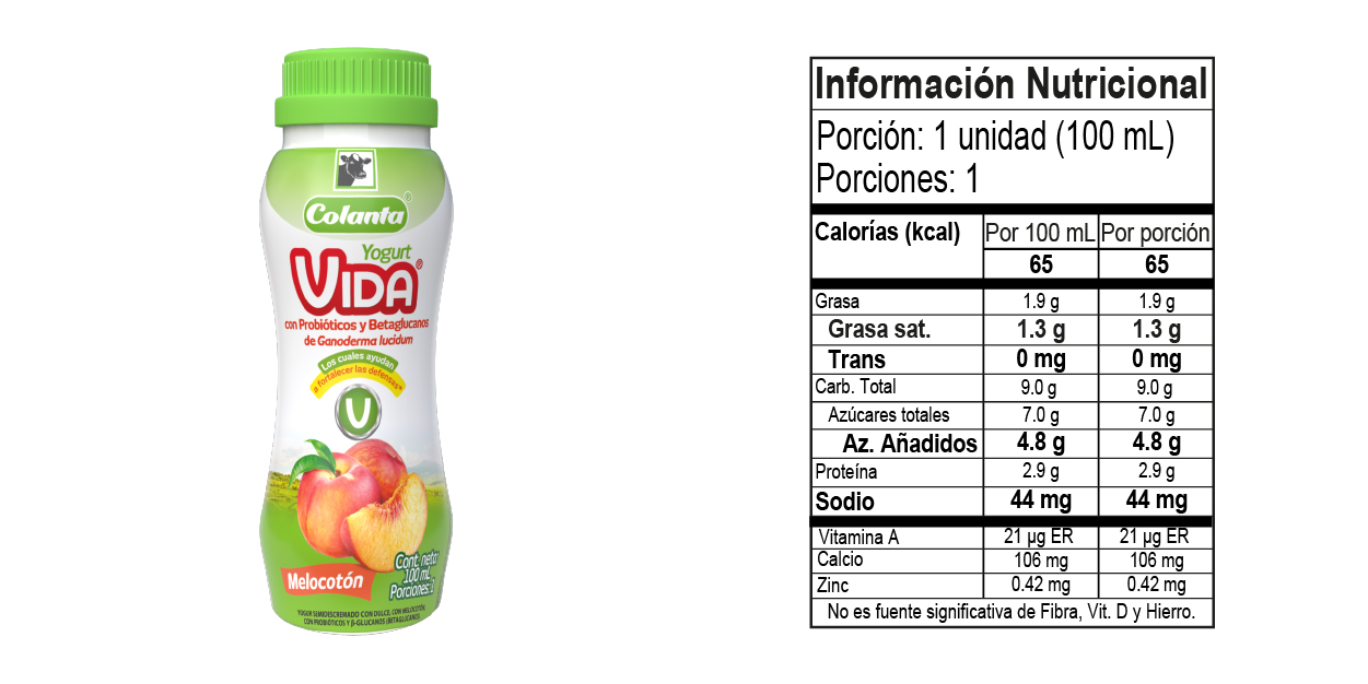 Yogurt Vida Melocotón - Tabla Nutricional