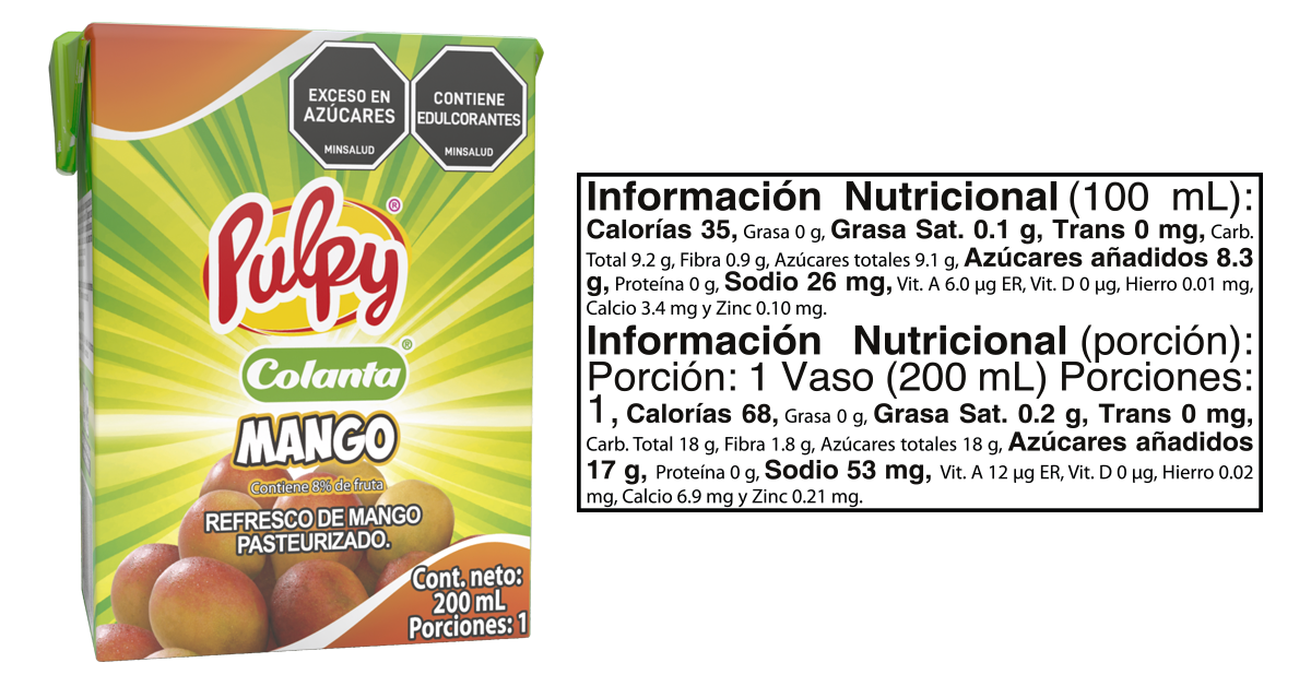 pulpy tetra 200 mango informacion nutricional