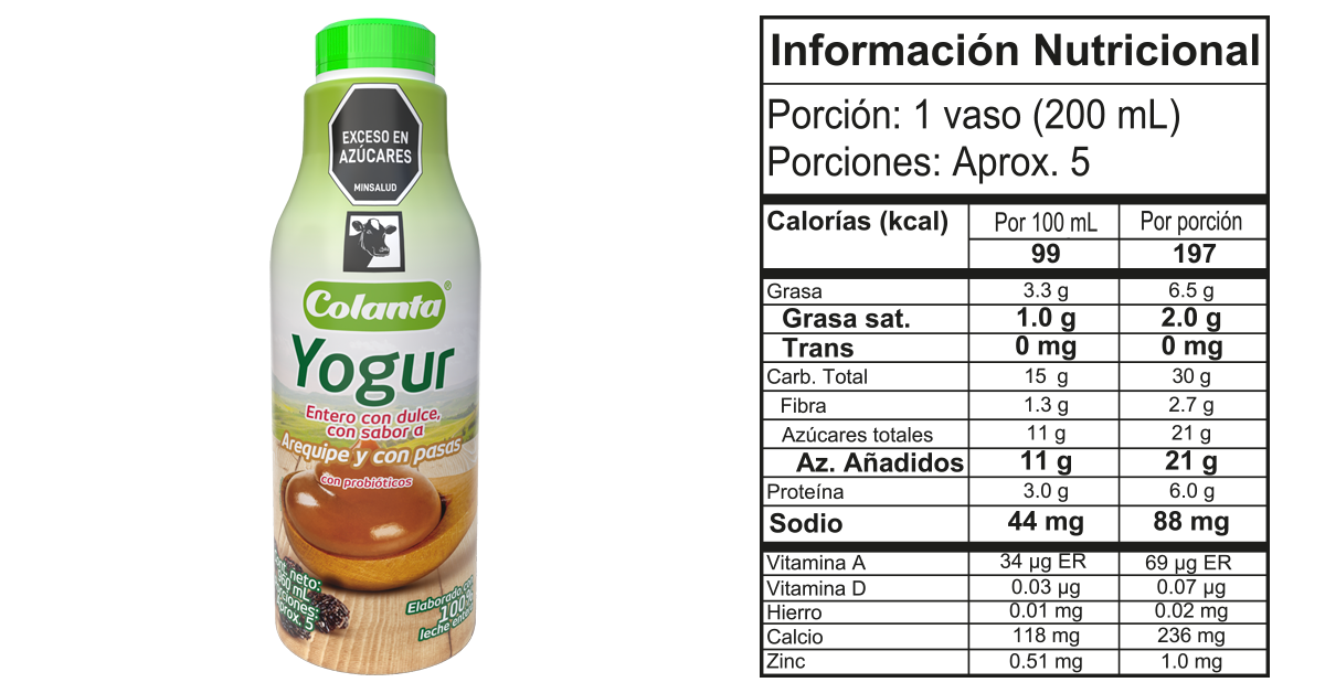 tarros yogur arequipe 960 ml informacion nutricional