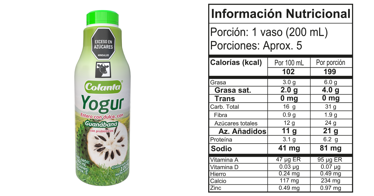 tarros yogur guanabana 960 ml informacion nutricional