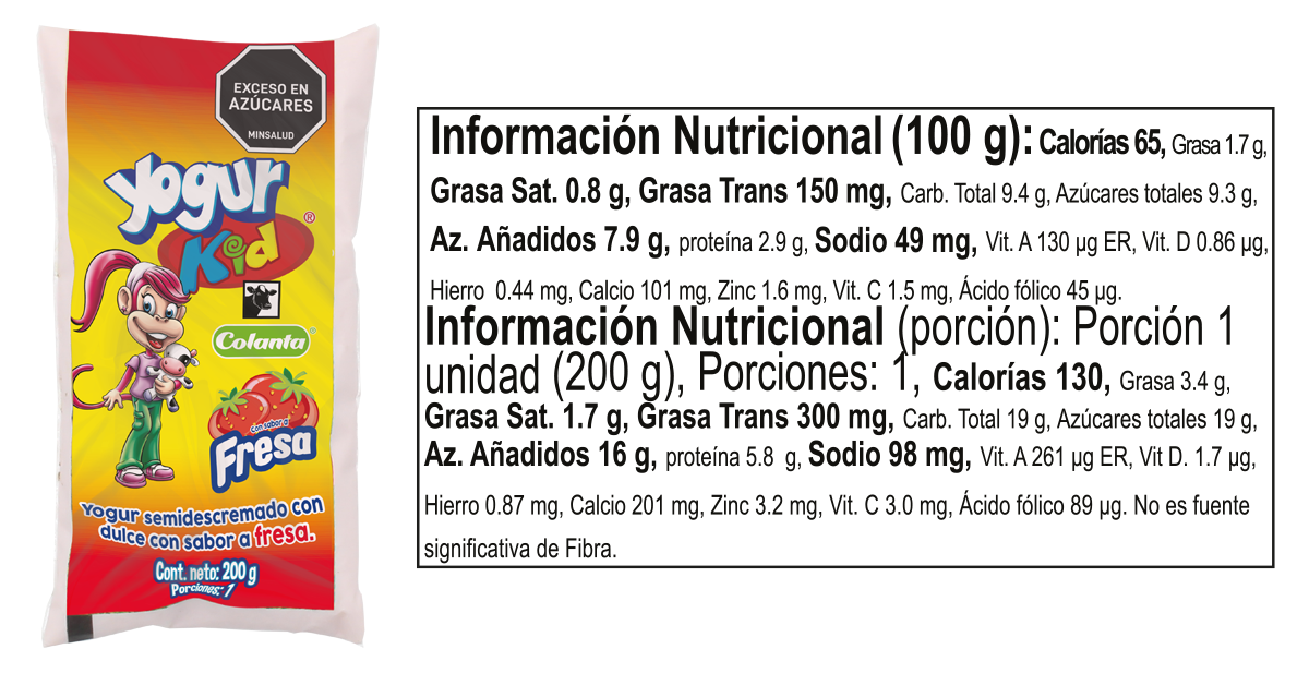 yogur kid bolsa fresa 190 informacion nutricional